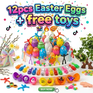 Easter Plastic Eggs with Surprise gift 12PCS or 24PCS Easter Egg Hunt Fillers with Magnetic Man Light Up Rings Finger Lights for Kids