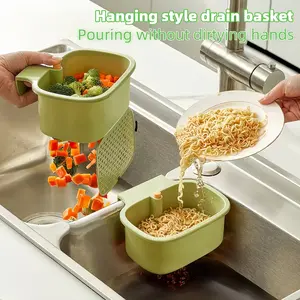Kitchen Sink Drain Basket, Self-Cleaning Clog Prevention Mesh Filter Push Strainer for Kitchen and Bathroom - Automatic Food Waste Disposal with Removable Bottom Hanging Screen Rack Non-Slip Plastic Basin Organizer Dry/Wet Kitchen Pour Accessories