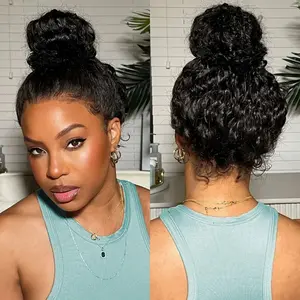 Hidden Strap 360 Deep Wave Lace Front Wigs Human Hair Glueless Curly Human Hair Wigs Pre Plucked 360 Full Lace Frontal Wig with Invisible Drawstring 180 Density Wet and Wavy Water Wave Human Hair Wig for Women Black Color