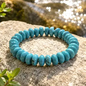 Turquoise Beaded Stretch Bracelet | Boho Western Style | Blue Gemstone Jewelry