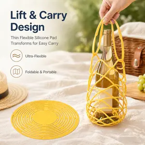 Multi-Use Silicone Storage Bag-SummerVibes-4Pack & Organizer,Multifunctional Mesh Coaster,Foldable Silicone Wine Carrier,Handheld Bottle Mesh Coaster & Drink Holder,Expandable Bottle Tote for Fruit Wine Beverage