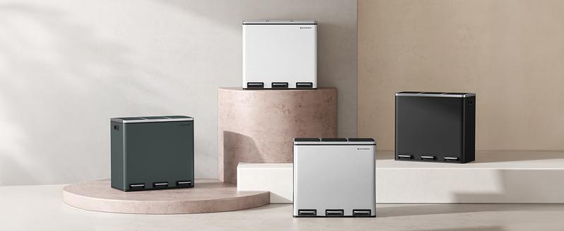 SONGMICS Stainless Steel Trash Can Garage Can Multi-Compartment Plastic Inner Buckets and Hinged Lids Soft Closure Kitchen