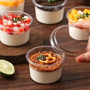 20 Reusable Covered Transparent 5oz Party Cups, Cake Cups for Frozen Yogurt, Coconut Jelly, Oatmeal Bowls, Durable and Shatterproof Dessert Cups