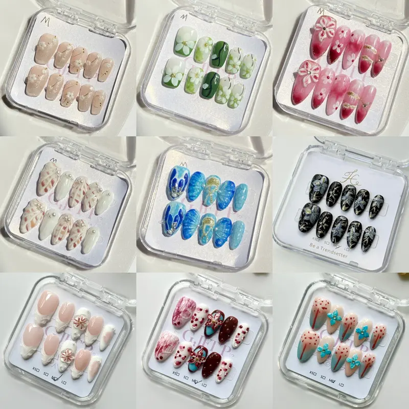 10Pcs Handmade Press On Nails Reusable Medium Handmade Acrylic Press Nails New Summer Collection, Cute Elegant Luxury Cat Eye Design, Ocean Inspired, High Quality Soft Sophisticated Look for Women Nail Art