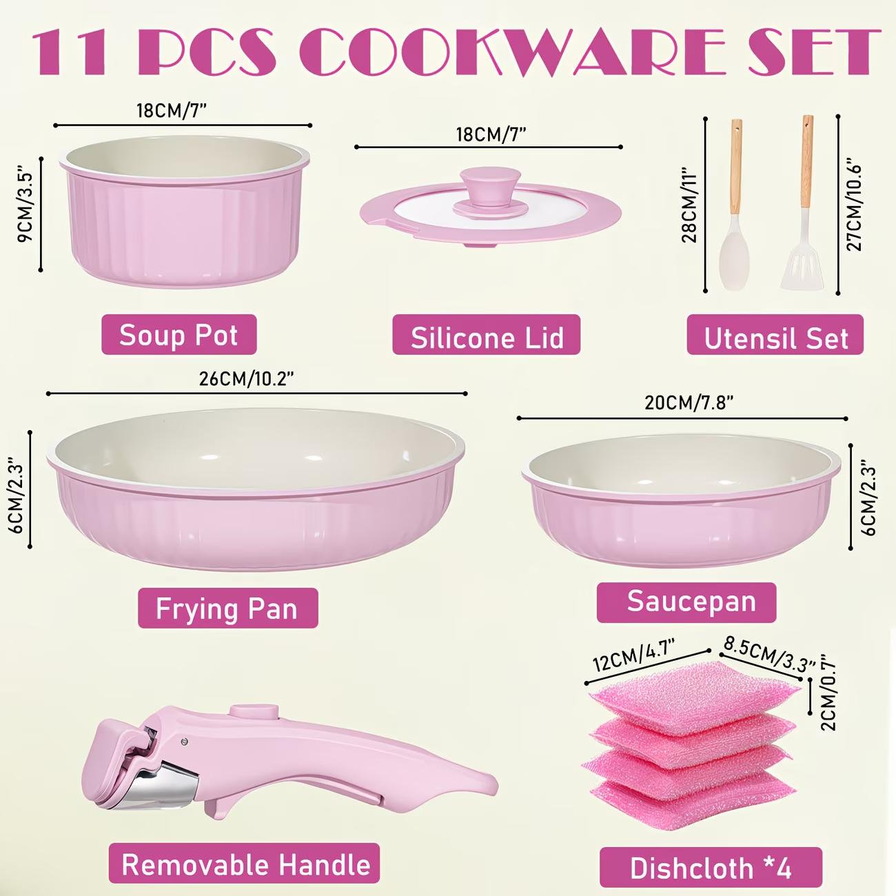 Set of 11 Ceramic Nonstick Cookware Including Pots And Pans with Detachable Handles, Safe for RV Kitchens, Suitable for Oven And Dishwasher Use, Stackable, Induction Compatible, Featuring Frying Pans And Saucepans in Beige,