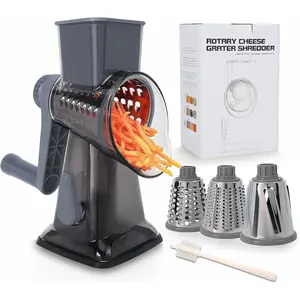Cheese Grater with Handle-Versatile Cheese Grater Non-Slip Suction Base,Cheese Shredder & Food Slicer for Cheese,Carrots, Cucumbers,Nuts-& Easy Tool (Gray)