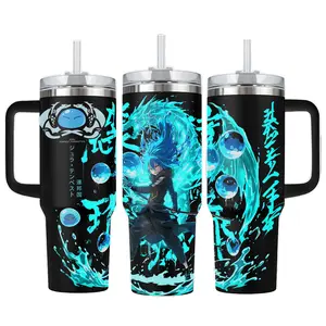 Rimuru Tempest Slime King Anime Tumbler With Handle, Blue Aura Water Spirit Cup, 20oz 40oz Insulated Travel Mug With Straw Lid
