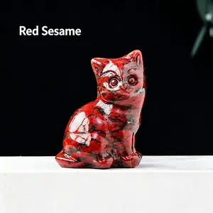 Natural crystal fortune cat carving piece, crystal raw stone semi-precious stone DIY animal crystal craft ornament