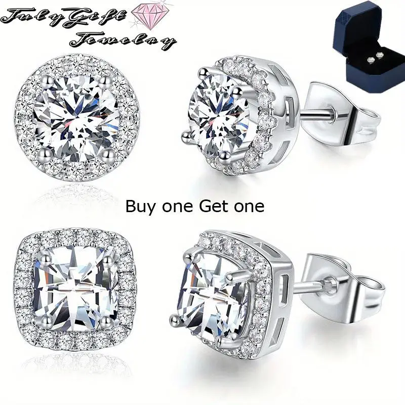 Round Square Stud Earrings Set for Women Men