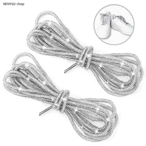 2-Pack Glitter Rope Laces, Sparkly drawstrings embedded with rhinestones, total length 47 inches, fashionable decorative cords. Versatile accessories fit for shoes, hoodies and trunks, ideal for DIY styling and daily outfit decoration