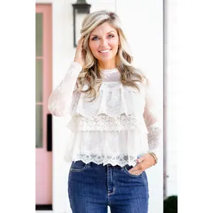 Restock! Lace Long Sleeve High Neck Ruffle Top
