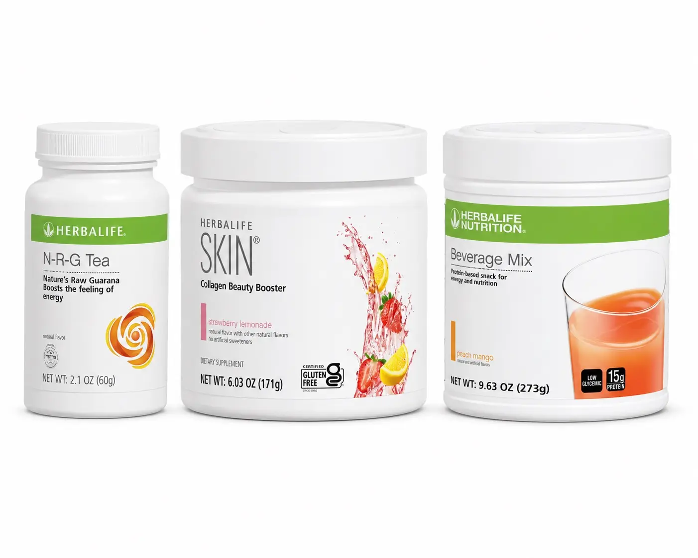 Herbalife Nutrition Edible Supplement Combo - Collagen Peptides Powder, N-R-G Tea Protein Drink, Strawberry Flavored Beverage Mix for Adult Fitness, Skin Care, Everyday Wellness Support, Boost