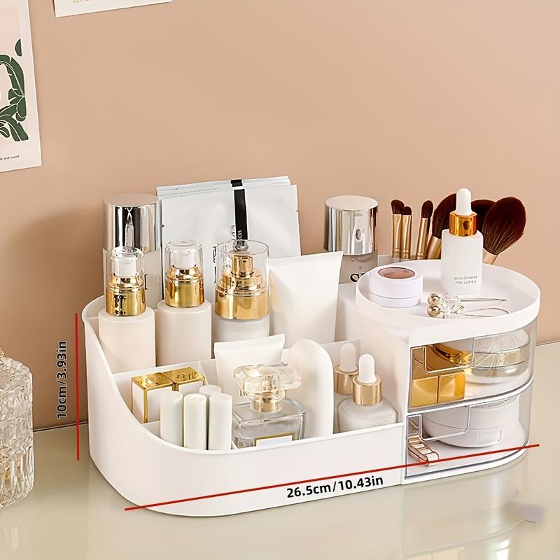 Large Capacity Makeup Organizer Box with Transparent Drawer, Plastic Cosmetic Storage Case, Multi-Functional Skincare & Lipstick Holder, Beauty Organizer