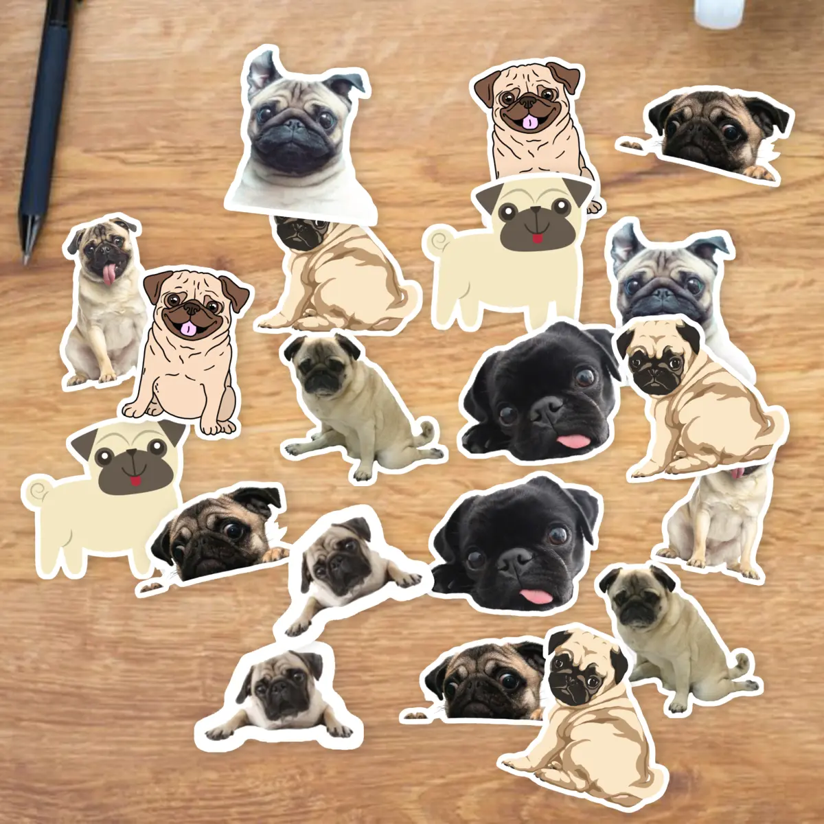 Stickers Pack 20 Pcs Cute Aesthetic Pug Waterproof Luggage Puppy Laptop Car Bumper Vinyl Bottle Guitar Skateboard Bike Water Colorful