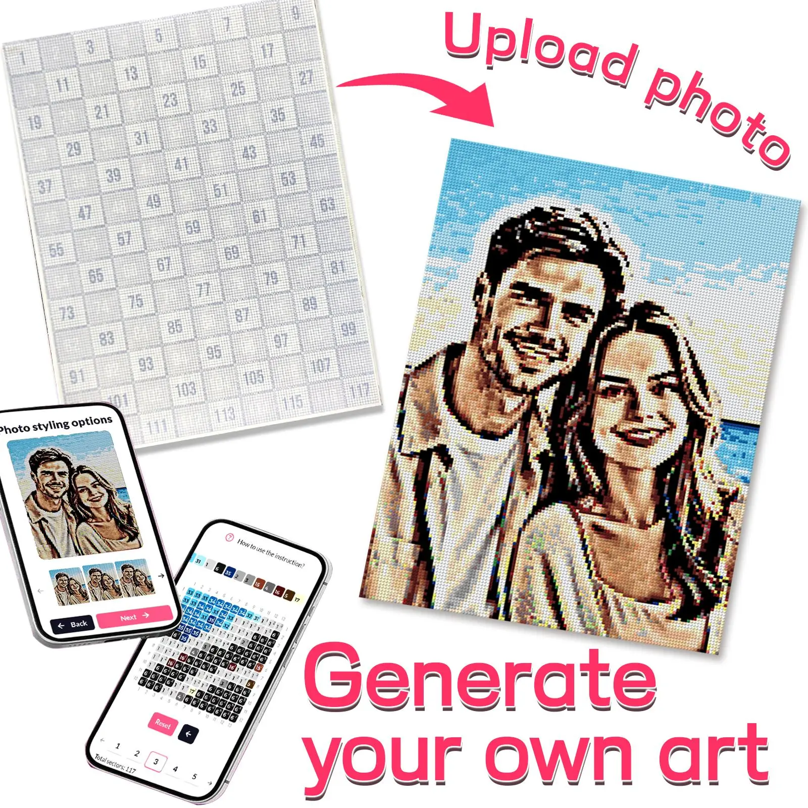 Custom Full Drill Diamond Painting with Frame, 38 Square Glossy Fine Drills Surface, Complete Dotting Tools Included, Custom Couple Portrait Art, Easy Exclusive Handmade Anniversary Present for Beginners (Toys & Hobbies DIY Needlework)