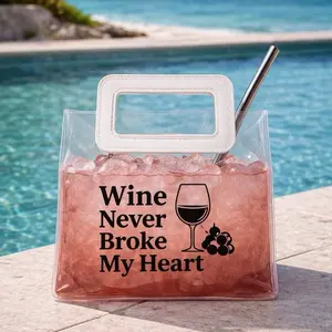 Wine Never Broke My Heart Poolside Drink Bag with Handle and Straw for Outdoor Use - Drinkware