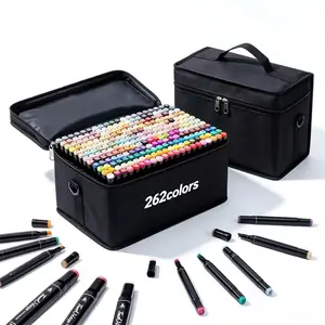 KIDGENIUS Dual Tip Alcohol Markers 262/168/120 Permanent Quick Dry Markers with Carrying Pouch for Wood Rock Canvas Ceramic Metal Glass Color Art Materials summervibes Double-End Fine & Broad Tips for Precision & Coverage - Colorless Blender Pen
