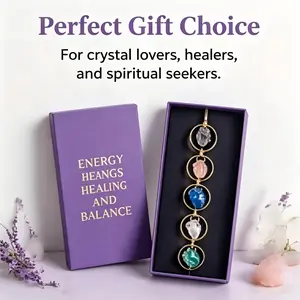 7 Chakra Natural Raw Crystal Suncatcher Wind Chime, Multicolor Rough Gemstone with Golden Metal Rings Hanging Ornament, Healing Energy Stone Home Decor for Indoor-Outdoor Window-Wall Display, Spiritual Birthday Holiday Gift
