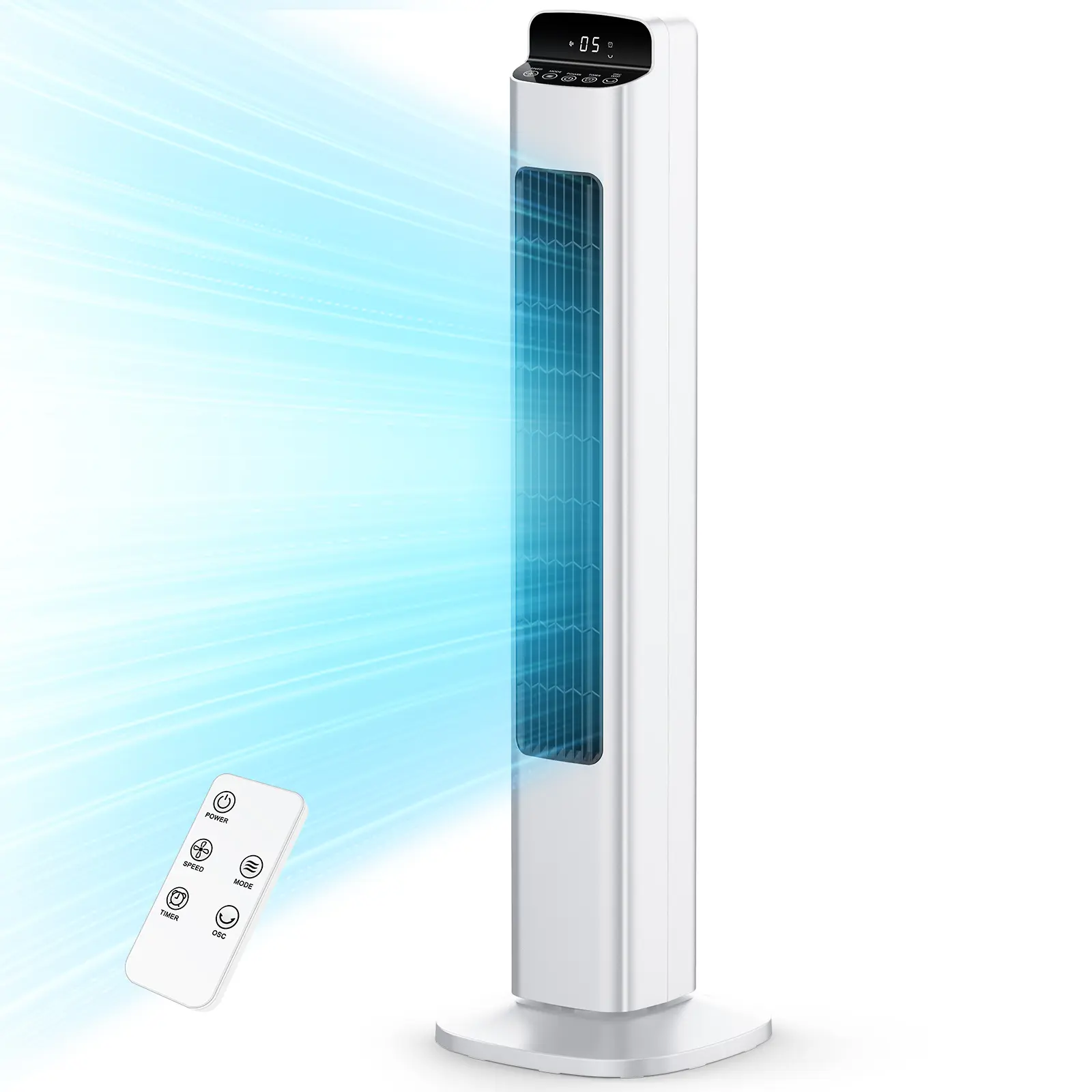 COWSAR Tower Fan，Quiet Electric Oscillating Fan，3-Speed Wind Mode 12H Time Settings，Remote Control Bladeless Floor Fan，Office/Bedroom，for home with Children/Pets/Elders.