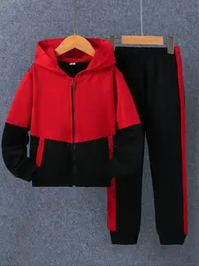 Boys Two-piece Casual Set Zip Up Long Sleeve Hoodie & Sweatpants Seam Side Trendy Kids Clothes Hoodies