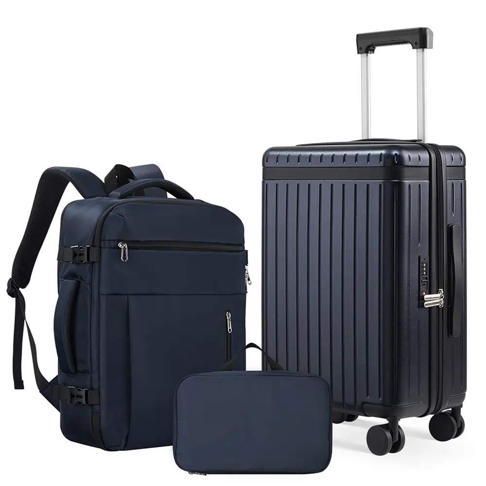 Multifunctional Hardshell 3-Piece Luggage Set - 20-Inch Lightweight Carry-On, 360° Spinner Wheels, TSA Lock, 15.6-Inch Laptop Backpack, Toiletry Bag for Business Trips (Check-In & Boarding Luggage with Wheels), Multifunctional Luggage Set