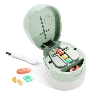 2-in-1 pill cutter with storage | adjustable pill splitter for small/large pills, safe hidden blade, portable pill organizer for travel