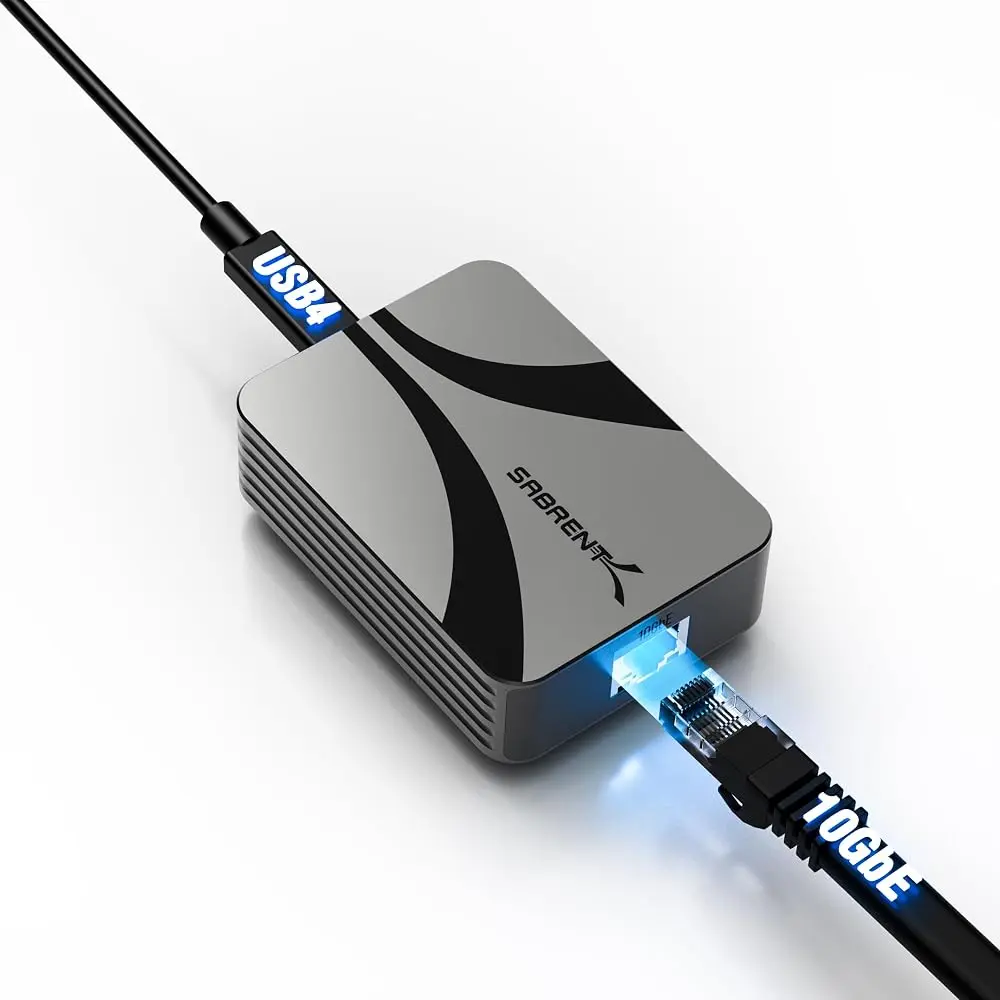 Sabrent USB4 USB-C to 10GbE Network Adapter for Thunderbolt 3/4/5 Aluminum Bus Powered Multi-Gig