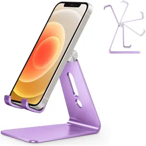 Adjustable Cell Phone Stand, C2 Aluminum Desktop Phone Holder Dock Compatible with iPhone 15 14 13 Xs XR 8 Plus 7 6, Samsung Galaxy, Google Pixel, Android Phones, Purple