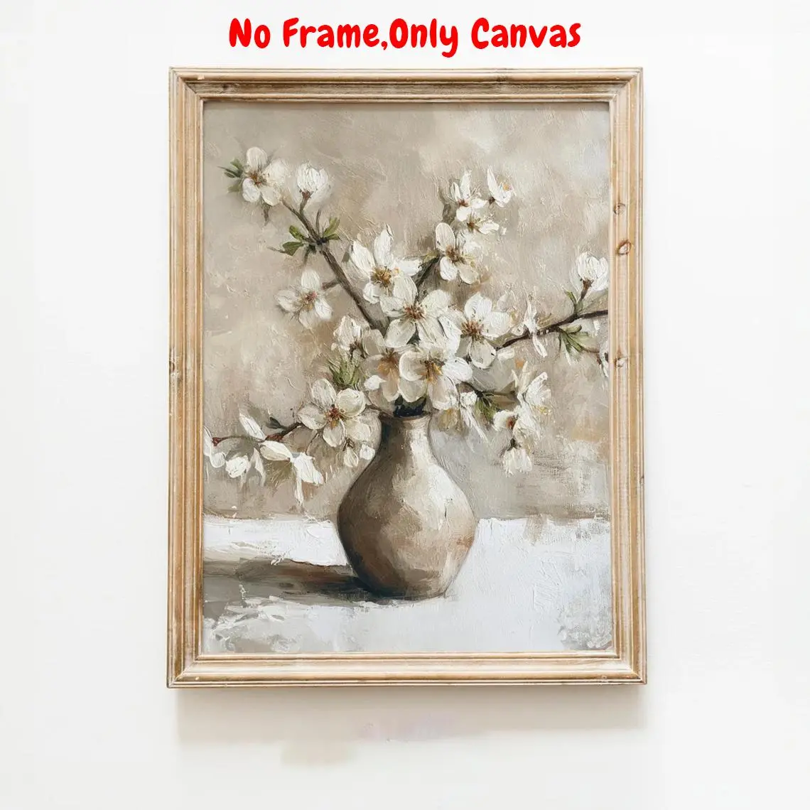 Almond Blossom Branch in Vase Canvas Painting, Modern Floral Paintings, Modern Wall Art, Wall Decor for Home Living Room Bedroom Farmhouse, Poster