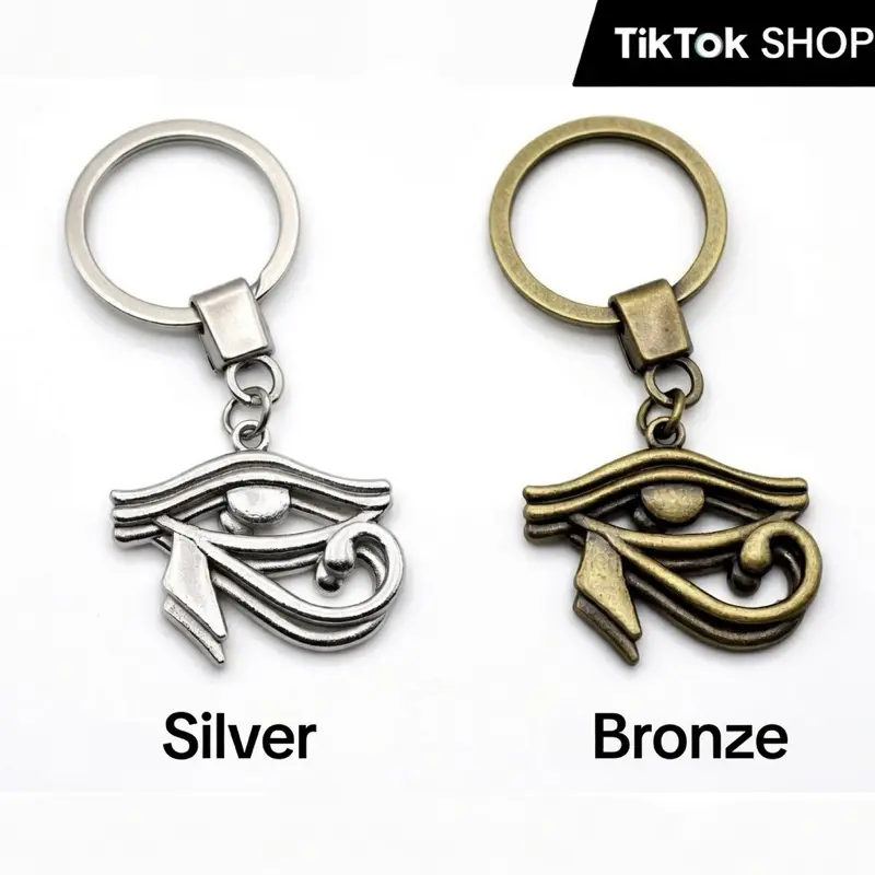 Silver or Bronze Eye of Horus Keychain - Egyptian Protection Amulet Key Ring Ra Horus