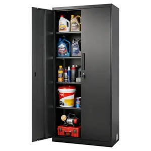 【Father's Day Gift】VEVOR All Steel Lockable Metal Storage Cabinet, 175 cm Carbon Black 5-Shelf Tool Cabinet with 4 Adjustable Multi-Compartment Shelves, 2 Magnetic Doors, 2 Keys for Garage, Pantry, 5-Shelf Cabinets, Adjustable Multi-Compartment Cabinets
