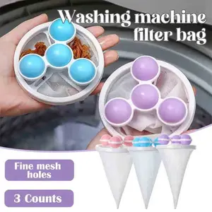 Qrd 3 Counts Washing Machine Filter Bag, Reusable Floating Hair Filter for Laundry Washer, Cotton Material, Ideal for Home Use