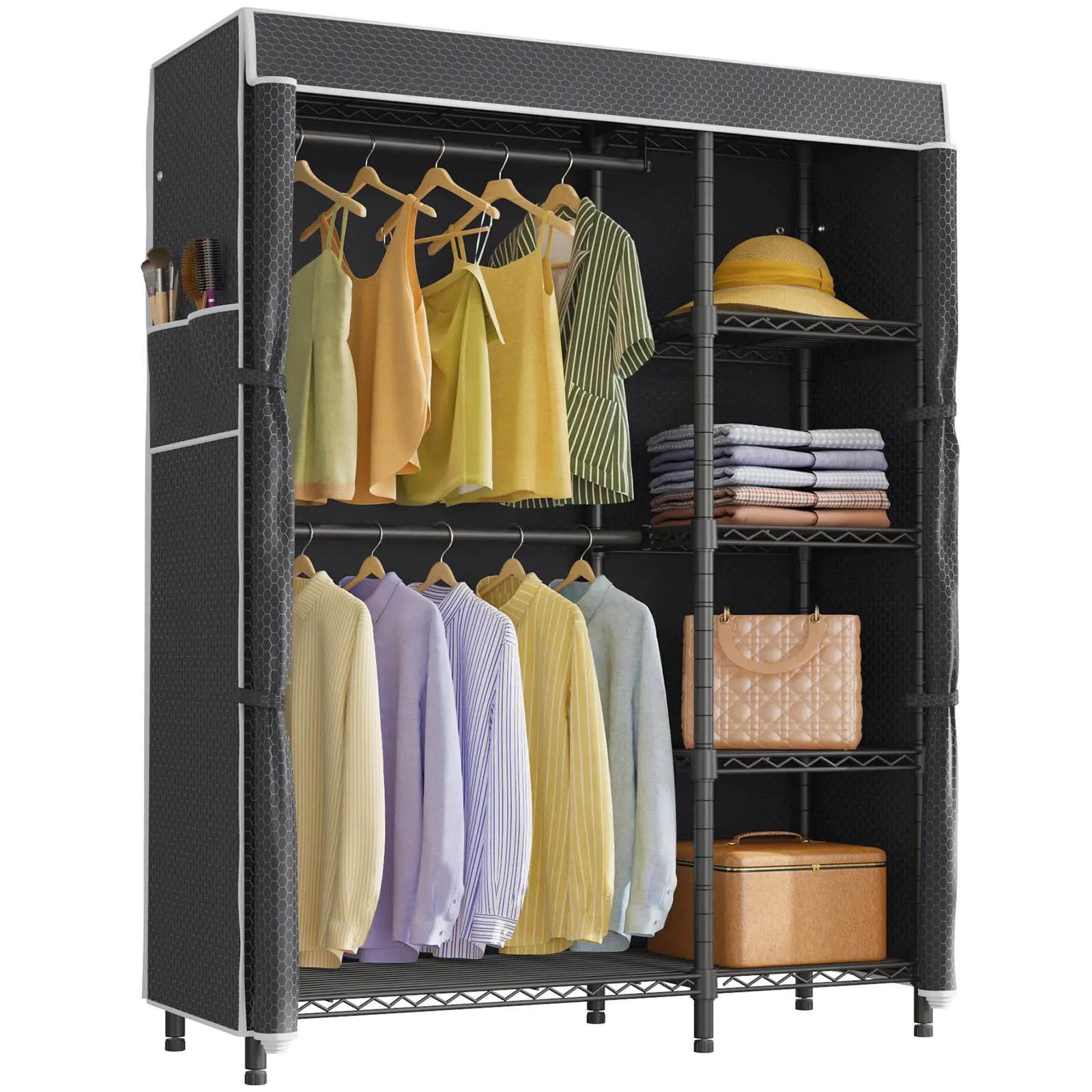 VIPEK V7C Portable Metal Closet Rack with Cover, Adjustable Heavy-Duty Wardrobe with Shelves, 670lbs Max Storage Capacity, Assembly Required for Hanging Clothes Organization