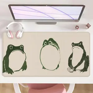 [Mouse Desk Pad] Non-Slip Mouse Pad Large Gaming Mouse Pad With Rubber Base & Stitched Edge Minimalist Frog Zen Art Green Hollow Design Desk Top Protector Mat For Home Office Christmas Gift