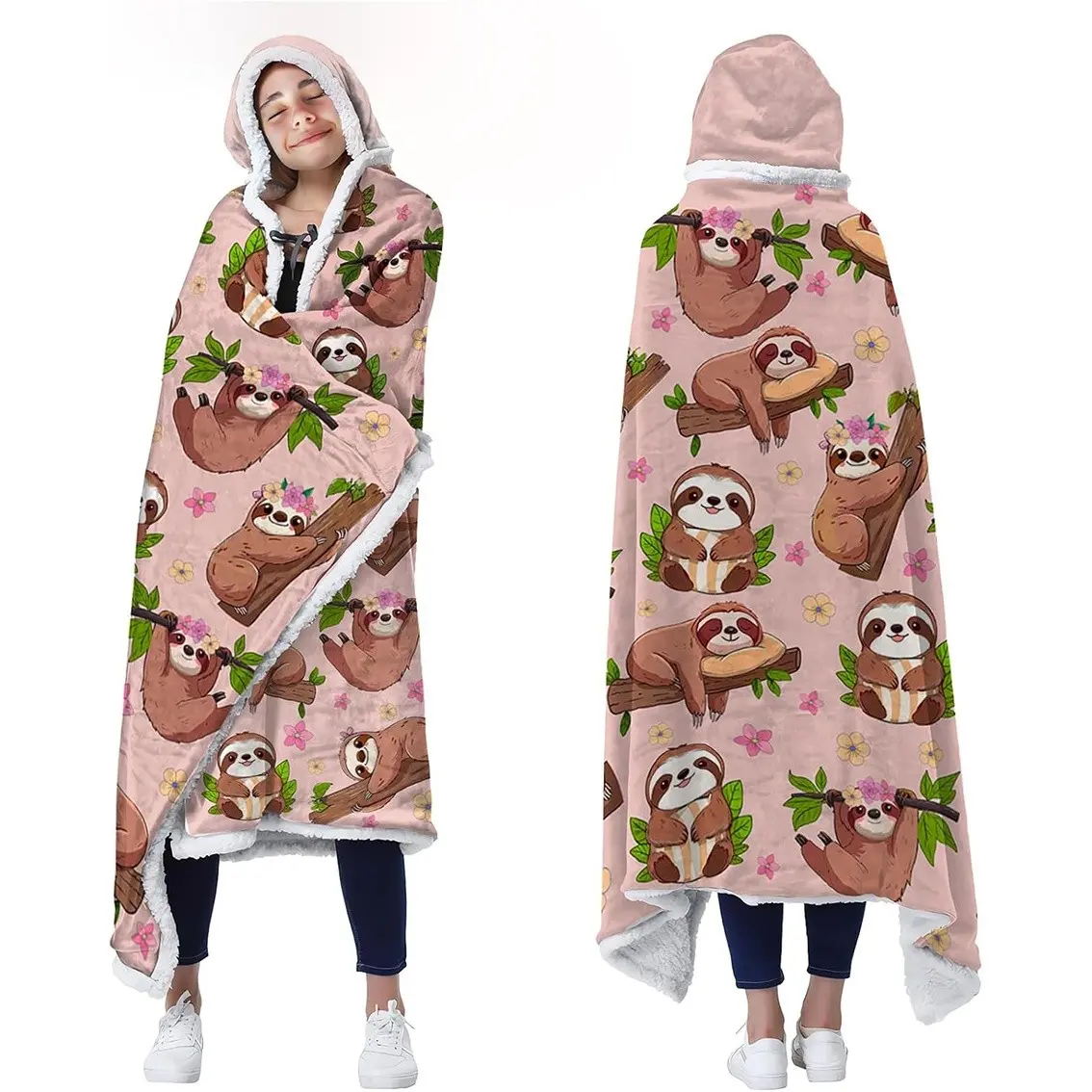 1pc Sloth-themed women's gift, wearable blanket hoodie, unisex, sloth blanket hoodie, perfect for birthdays, Thanksgiving, and Christmas. Lambswool hooded blanket.
