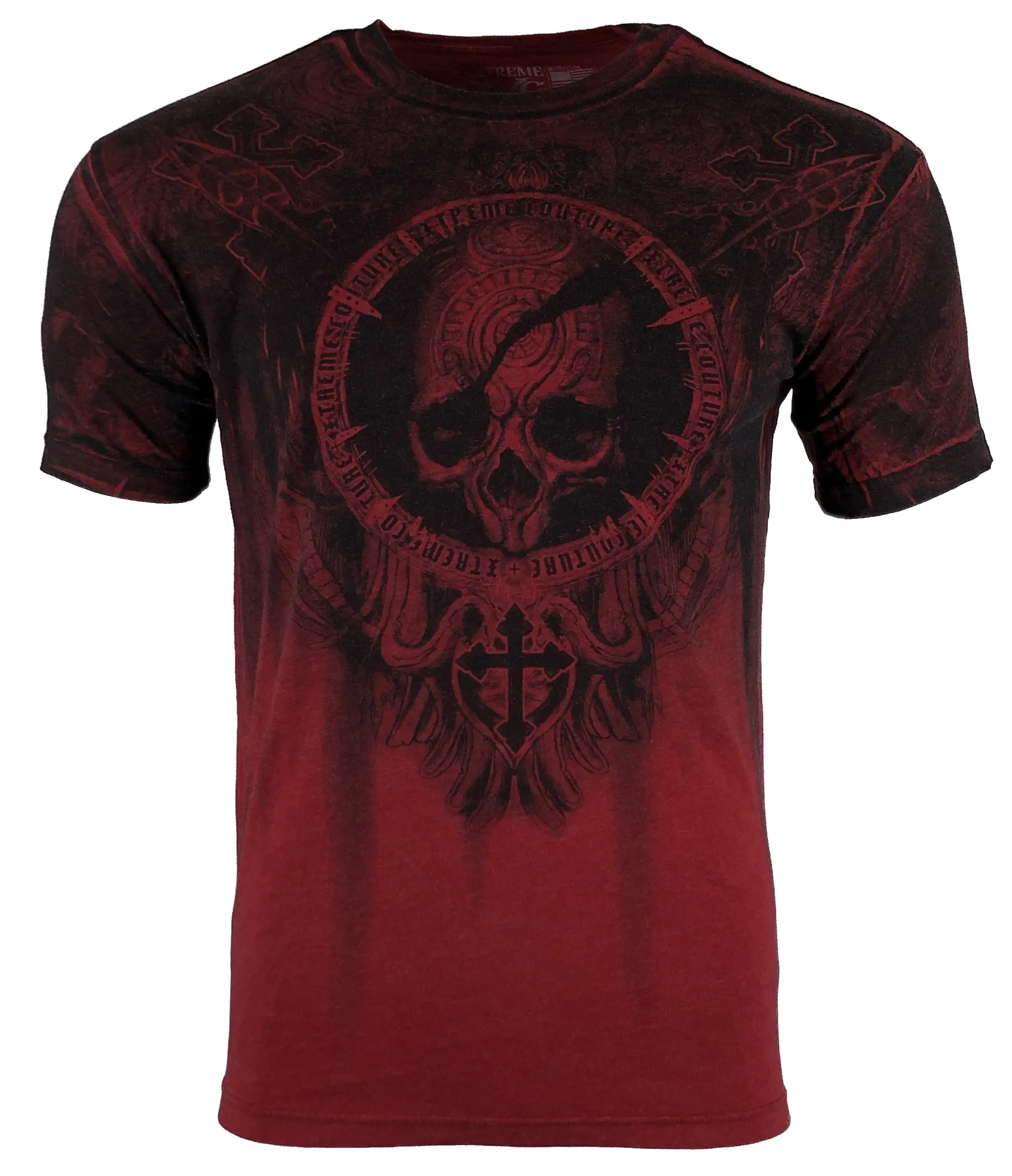 XTREME COUTURE Men's Round Neck Short-Sleeve Cotton T-Shirt - Shadow Walker Red Biker Skull Print, Casual Menswear, S-5XL, Streetwear, Tops, Tshirt, Crew Neck, Fitted Cut