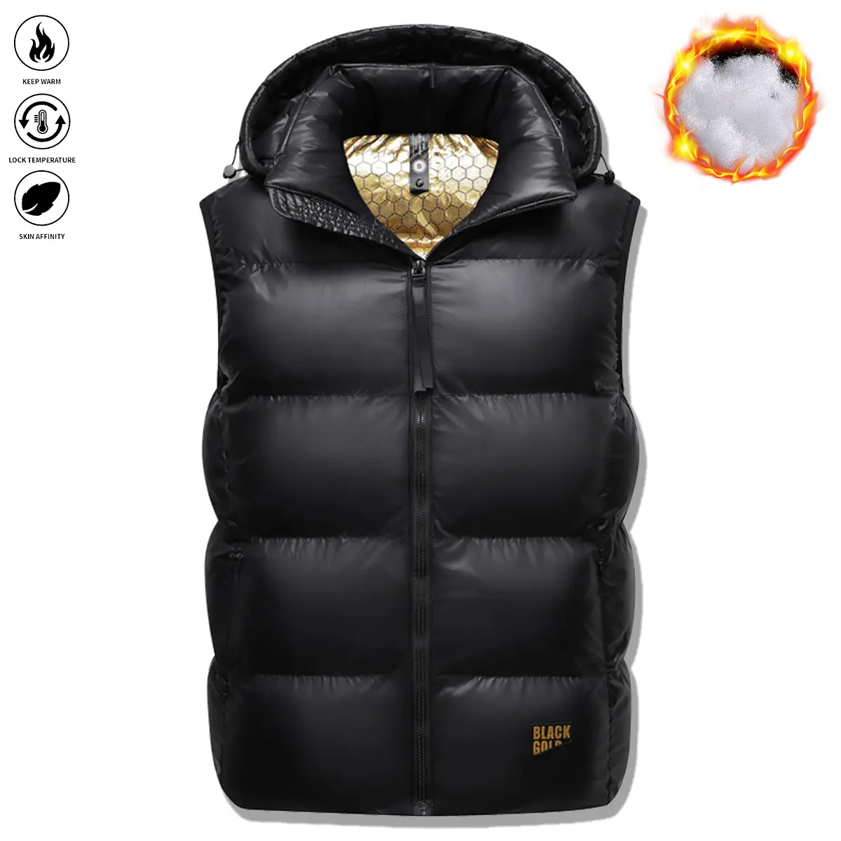 Men's Sleeveless Puffer Waistcoat with Detachable Hood, Warm Windproof Nylon Activewear for Winter Casual Wear, New Year