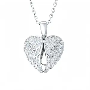 Custom Angel Wings Heart Locket Necklace, Personalized Laser Engraved Pendant for Family & Memorial Gift