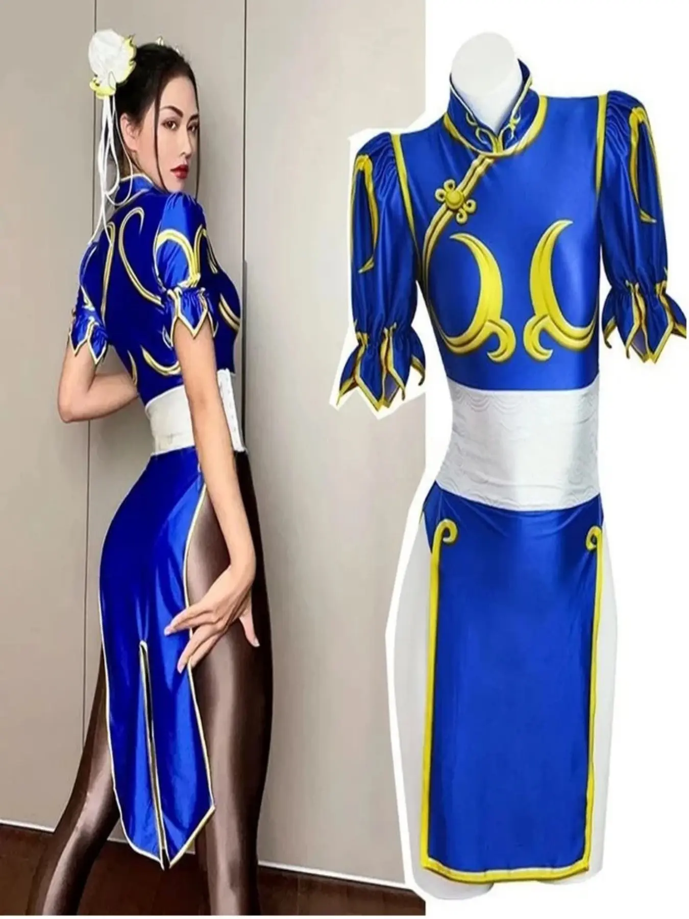 chun li blue dress Street Fighter Chun Li 3 Piece Costume Set - Blue/combo