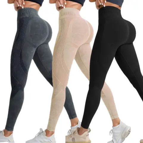 Women's High Waisted Yoga Leggings - Solid, High Stretch Seamless, Tummy Control, Side Rib Design Workout Bottoms, All Seasons Training Leggings Pants for Indoor & Outdoor Gym Use
