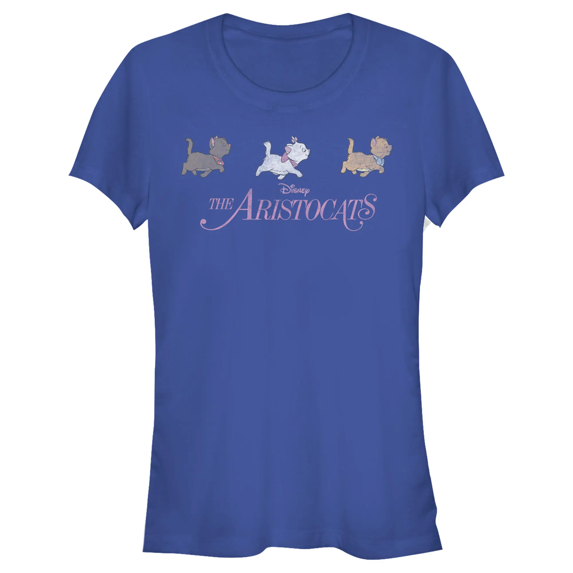 Junior's Women Aristocats Kitten Walk Movie Pink Logo T-Shirt