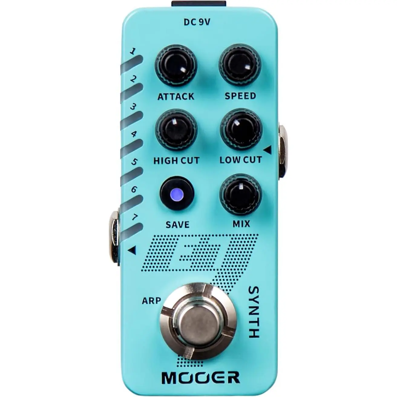 MOOER E7 Pocket-Sized Polyphonic Guitar Synth Pedal - 9V Guitar & Bass Accessory with Decent Tracking, Synth Sounds, Adjustable Arpeggiator Speed, 7 Preset Slots, High/Low Frequency Cut, Attack Function, 9 V, Adjustable Arpeggitor Speed