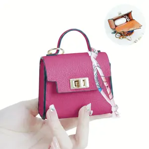 Mini Square Bag Pendant Keychain - High Quality PU Leather Portable Coin Purse & Earbud Case with Colorful Strap, Cute Car Keychain & Bag Charm Accessory