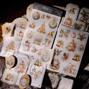 2 Pieces Vintage Golden Christmas Bell Stickers, Rub on Transfer Stickers, Junk Journal DIY TN Scrapbooking Craft Supplies