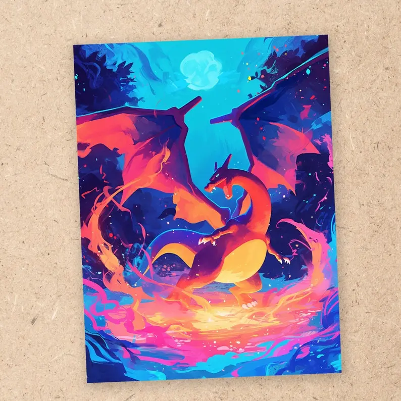 Charizard Poster, Japanese Tapestry, Unframed Anime Art, Bedroom Display, Cute Character Design, Home Decor