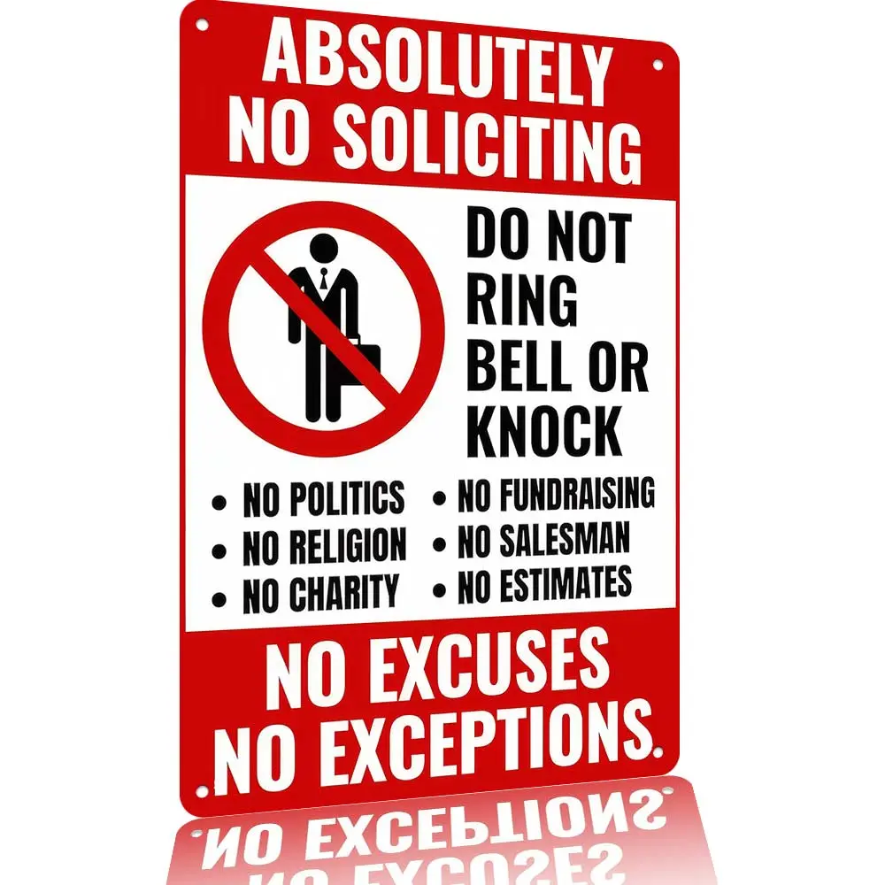 Absolutely No Soliciting Metal Sign 12×8in Aluminum | No Excuses, No Exceptions Warning Plaque for Residential & Commercial Use Property Owners Solicitation Policy Businesses