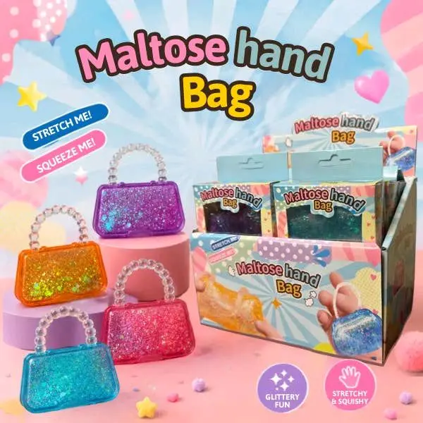 Soft Maltose Stretchy Squishy, Glitter Fill Adorable Purse Stress Relief Item, Party Favor for Classic & Novelty Toy Collections