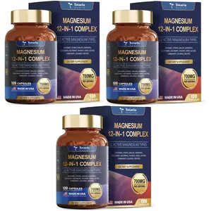 Totaria Health 700mg 12-in-1 Magnesium Complex Glycinate Citrate Malate Oxide Taurate Aspartate Orotate Vegan Capsules for Muscle Support Heart Health & Relaxation Premium Supplement Non-GMO Gluten-Free