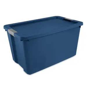 Extra Large Storage Bin, 34 Gallon Plastic Storage Container with Latch Lid, Blue