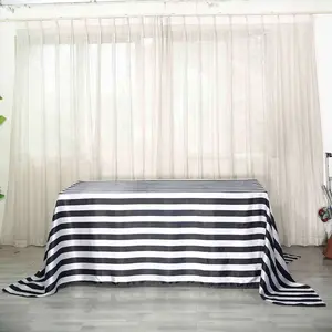 Satin Rectangle Tablecloth 90"x156" Black/White Striped Design - Durable & Seamless Table Cover